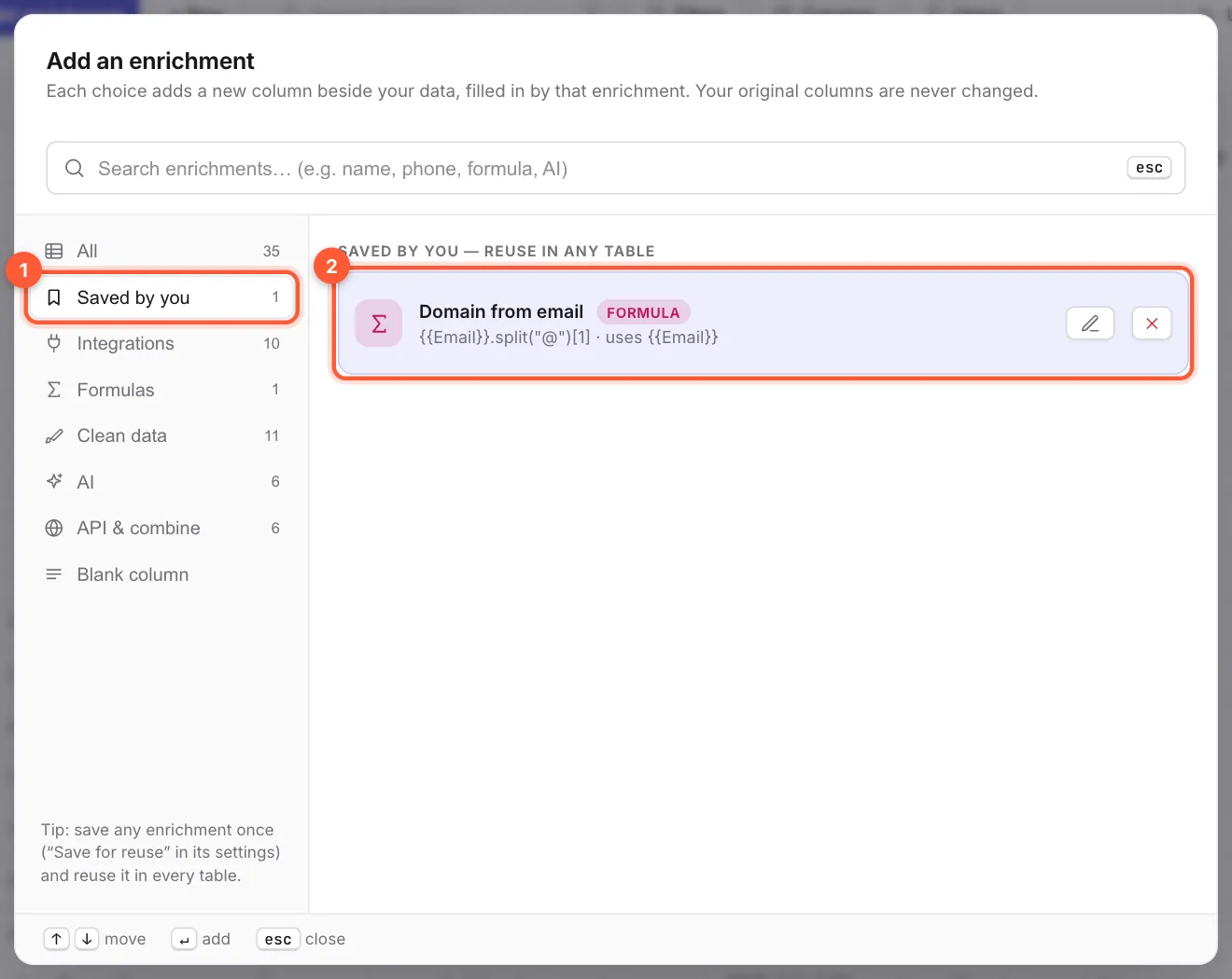 The Saved by you group listing Domain from email