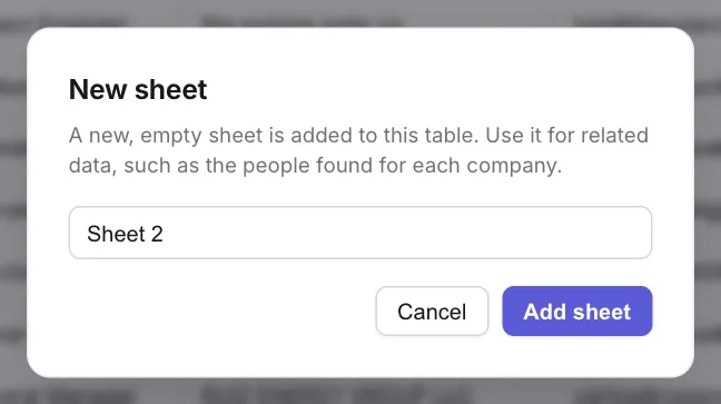 The New sheet window with a name box and the Add sheet button